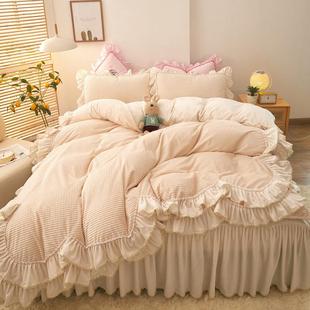 高档冬季 公主风四件套床被套裙荷叶边面珊法瑚绒双兰绒牛奶绒床上