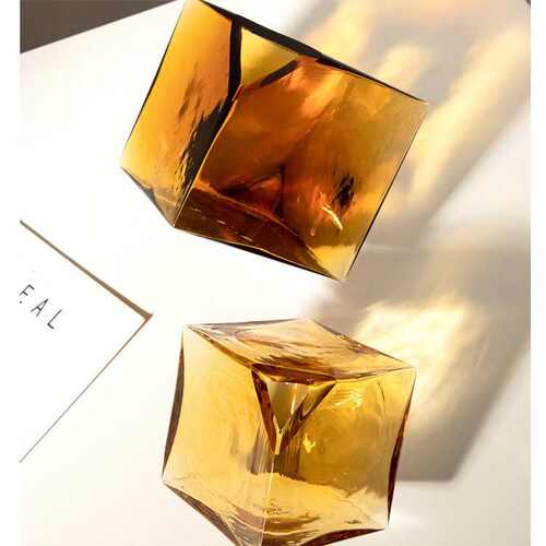 玻璃花玻璃花瓶方形几何魔方艺插花花工水工工艺品彩色玻璃摆件培