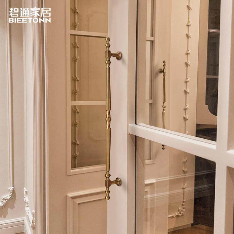 碧通法式黄古铜长条房门把手黄铜双开大门柜门咖啡店拉手复古对装