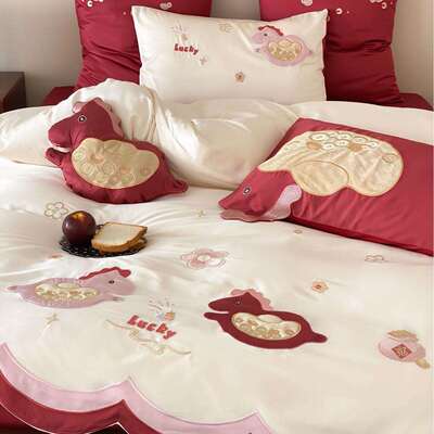 马到福来 | 全棉长绒棉四件套可爱贴布刺绣少女心纯棉床品床单款