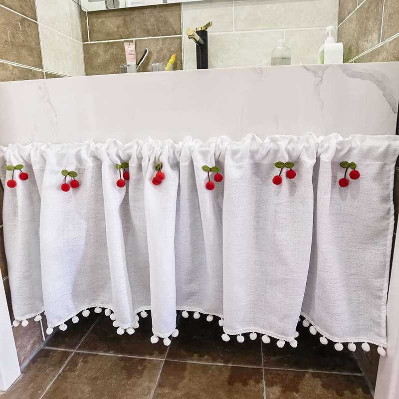 洗手台不透明遮光遮挡帘美式门帘窗帘短帘半帘柜门帘咖啡帘免打孔