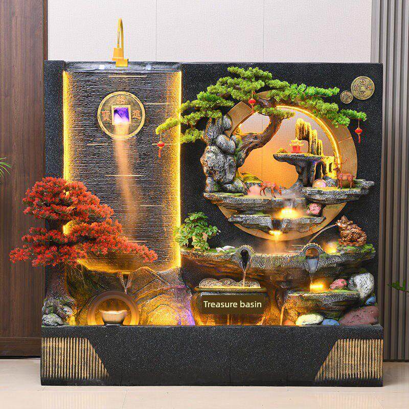 2025水幕墙假山流水喷泉摆件客厅办公室玄关别墅招财风水轮装饰品