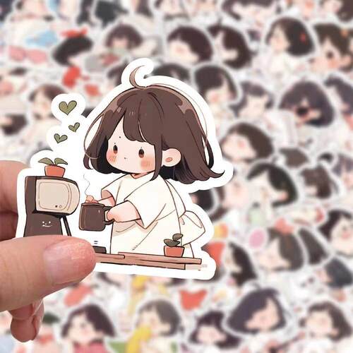 60张可爱小女孩插画风手账贴纸 表情包韩系呆萌小幼崽的日常贴画