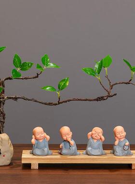 新中式和尚装饰品摆件玄关禅意小沙弥树脂工艺品寺庙景区文创礼品