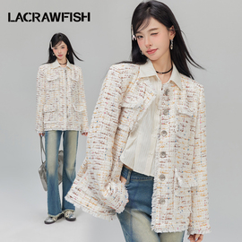 lacrawfish千金风彩点流苏，毛边甜美小香风，外套名媛气质百搭上衣