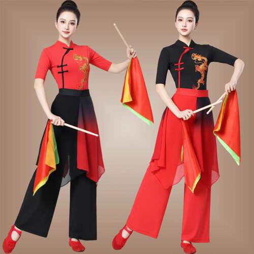 服装女新款古典舞旗袍上衣民族舞秧歌服中国风打鼓演出服装