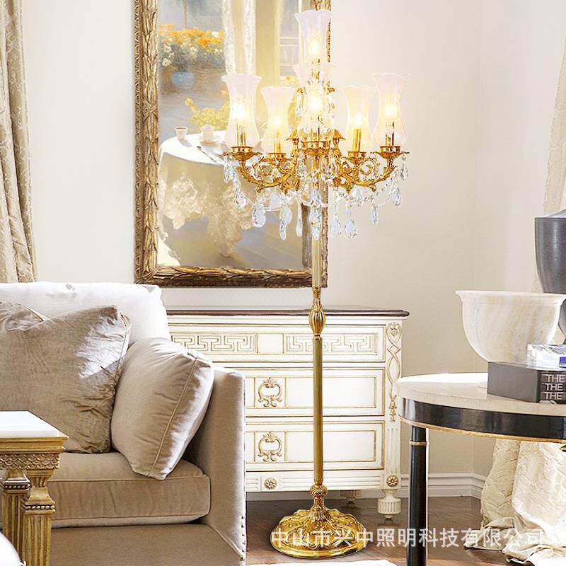 法式全铜卧室装饰落地灯奢华复古水晶创意欧式别墅客厅书房艺术灯