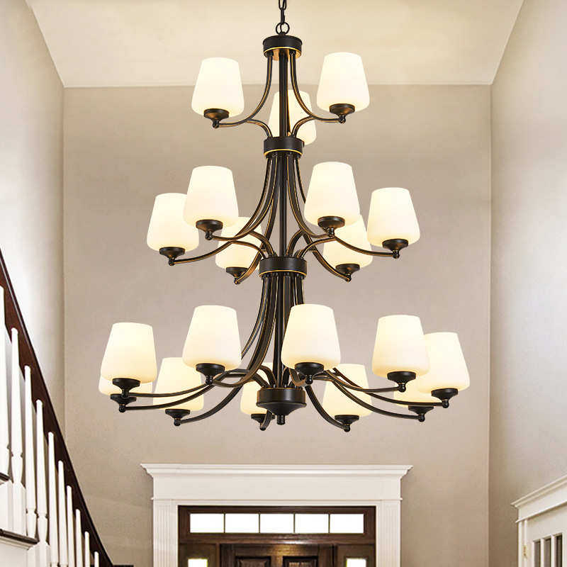 美式楼梯吊灯双层别墅轻奢大气客厅灯复式楼自建房酒楼大堂三层灯,家装灯饰光源,客厅吊灯,淘宝优惠券,粉丝福利购,淘宝优惠卷