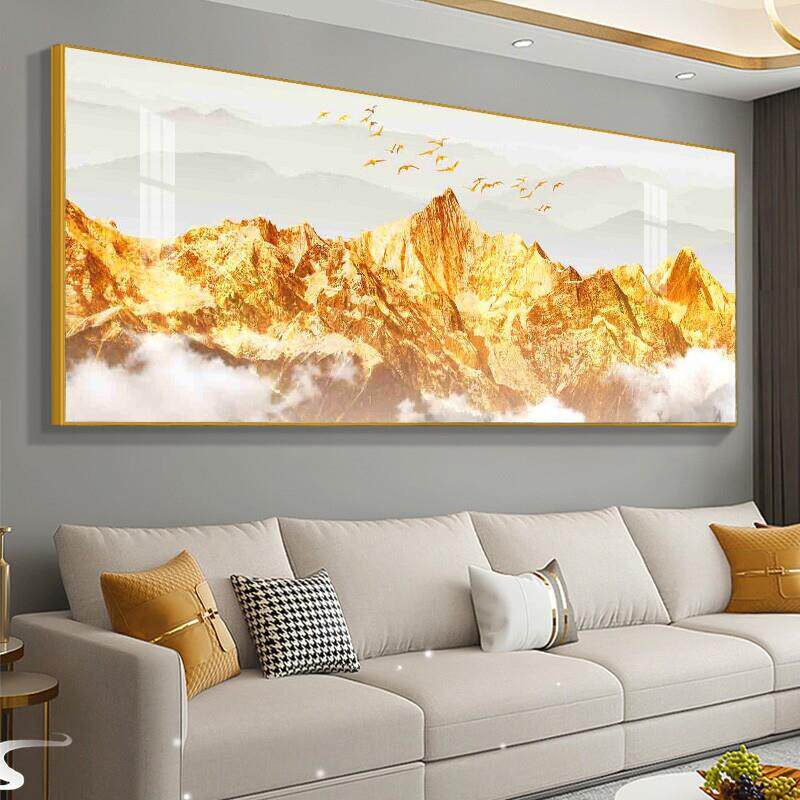 日照背靠金山床头挂画办公室靠山图客厅沙发背景墙装饰山水画壁画