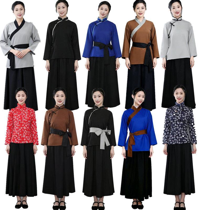 儿童成人古装老太婆汉服古代长裙套装女村民老太太老婆婆表演服装