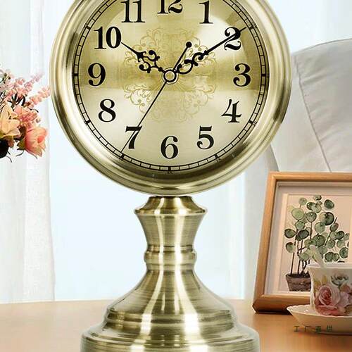 金属座钟客厅欧式简约青铜色台钟静音创意奖杯摆台式钟HD312