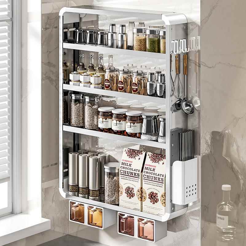 芙蕾米厨房不锈钢多功能调料置物架壁挂免打孔墙上多层储物调味品收纳柜床笠拉车