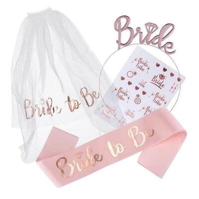 1Set Bride To Be Veil Satin Sash Hiarband Bridal Shower Wedd