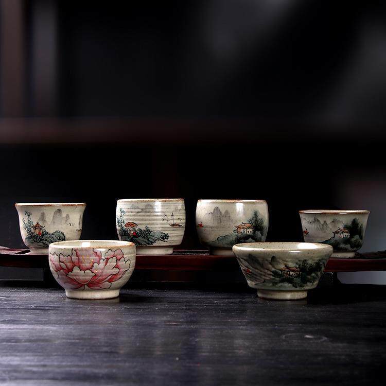 李辉熠手拉坯汝窑手绘水墨山水汝瓷主人杯禅定斗笠茶杯品茗杯单盏