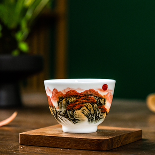 国家级大师刘培竹手绘茶杯高端茶器家用茶具送礼 鸿运当头主人杯