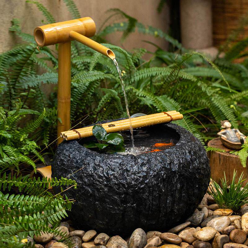 石槽仿石头鱼缸流水摆件循环水养鱼禅意复古装饰民宿花园庭院造景