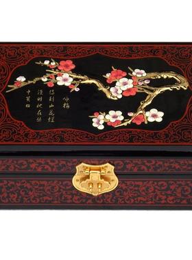 高档饰平推光漆器结婚小遥首盒三金红色木质彩礼档梳妆盒中式高复