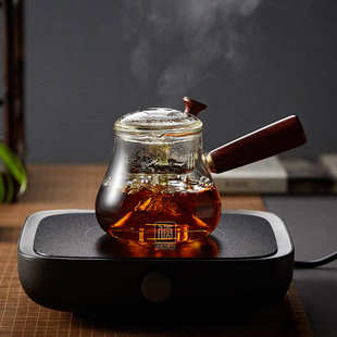 耐热玻璃蒸茶壶实木侧把煮茶器电陶炉茶壶黑茶普洱功夫茶具煮茶壶