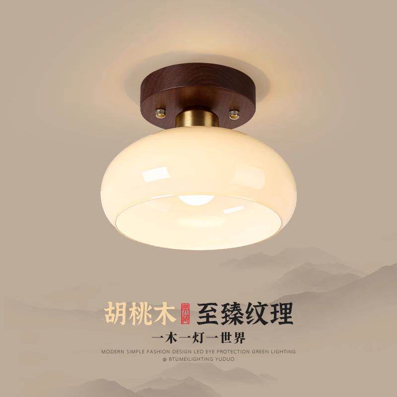胡桃木色简约过道灯走廊灯衣帽间灯具入户玄关灯玻璃阳台小吸顶灯