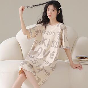 少女士睡衣休闲字母连衣裙夏天家居服 新款 睡裙女夏季 薄款 棉质短袖
