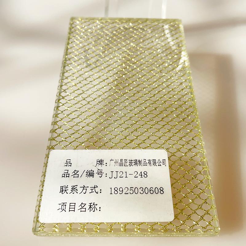广州丝565晶匠艺术夹丝绢玻璃断墙屏夹隔风酒店推拉移门夹胶金属图片