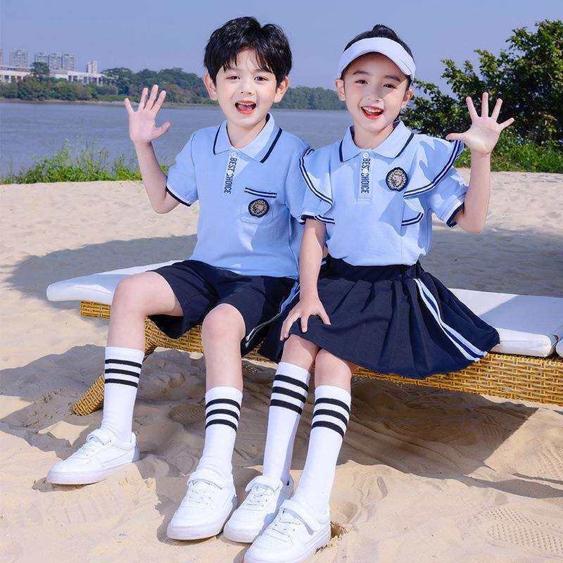 幼儿园园服夏装大班毕业服装班服小学生套装运动会校服夏季浅湖蓝