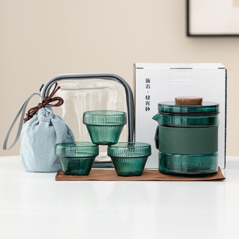 厂家旅行茶具套装便携式茶水分离玻璃快客杯一壶三杯露营泡茶装备