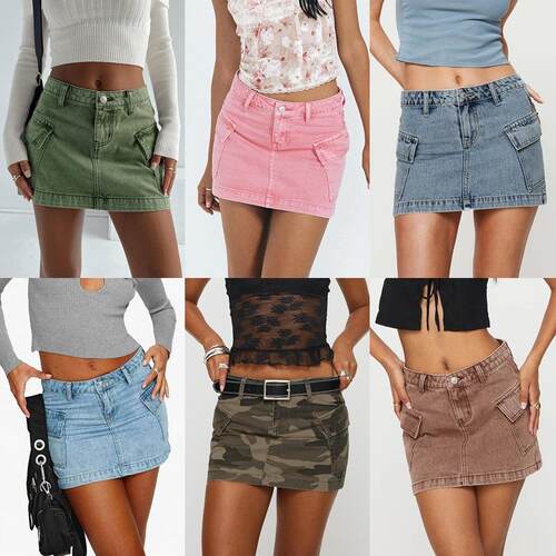 Clearance Genleck Women Waisted Cargo Skirt Flap Pockets Y2K