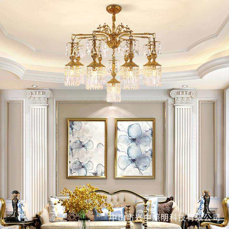 欧式奢华大气客厅水晶吊灯法式复古餐厅灯具别墅高档卧室全铜