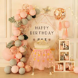 女孩宝宝1周岁生日布置场景装 饰儿童一百天百日宴满月背景墙极凯