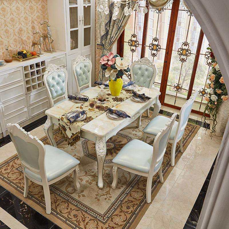 简欧欧式餐桌椅组合6人4人长方形大理石简约家用小户型实木饭桌