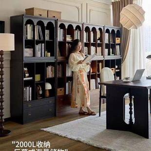 法式复古全实木沙发边柜半墙一体靠墙组合书柜电视柜置物收纳柜