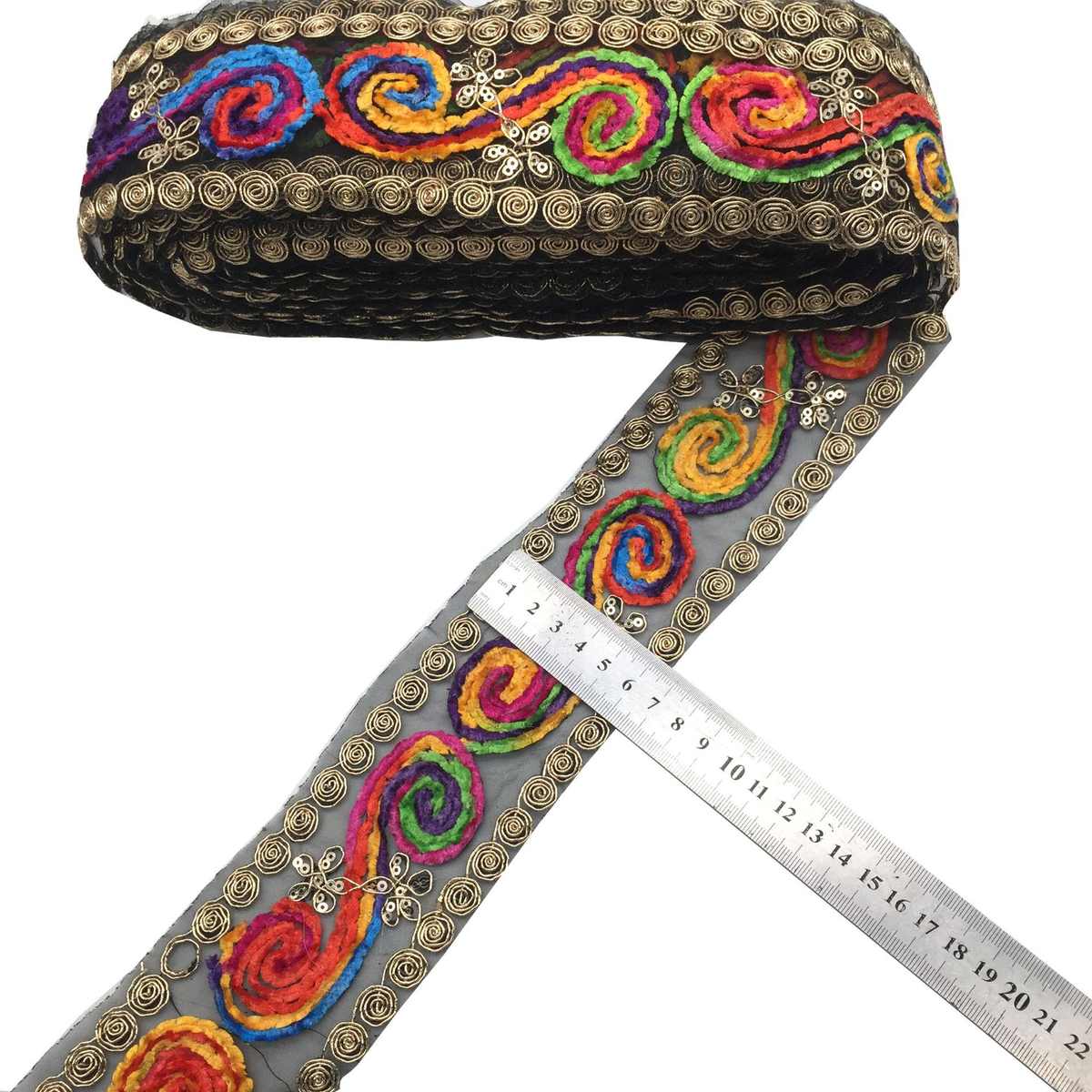 民族刺绣条码花边 七彩绳绣织带花边 民族服饰帽子辅料 花边批发