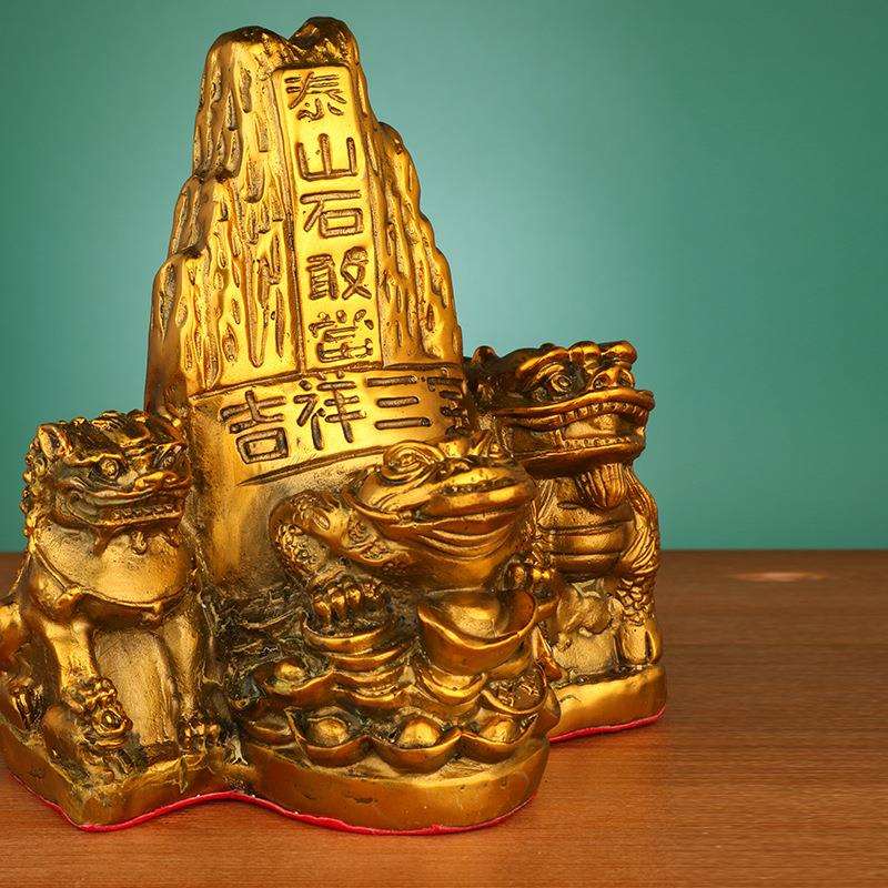 铜石敢当摆件金蟾双狮石敢当仿古双狮客厅办公室摆饰工艺品