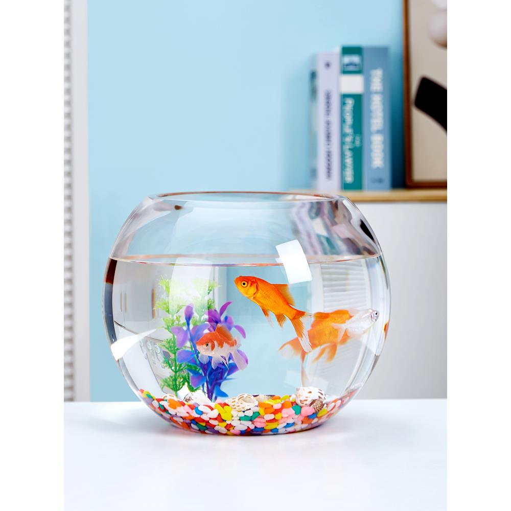 防摔鱼缸客厅桌面树脂圆形PC塑料透明亚克力家用小型玻璃超白裸缸