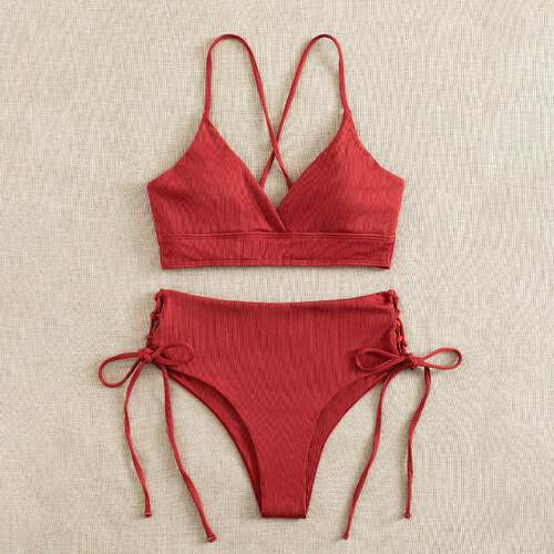 Swimsuit women's collar bikini set high waisted drawstring