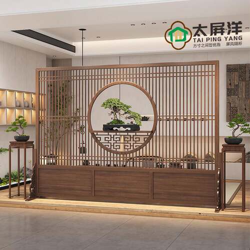 屏风隔断入户玄关客厅正对大门办公室新中式实木格栅酒店穿堂遮挡
