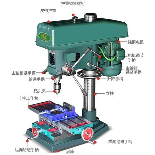 kt创强台钻小工业级kt7号仓1钻铣一体功台钻家用型W220V750电机大