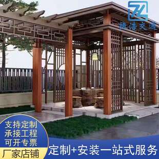 防腐木门楼菠萝格户外古建长廊凉亭小青瓦树脂瓦文化长廊水榭廊架