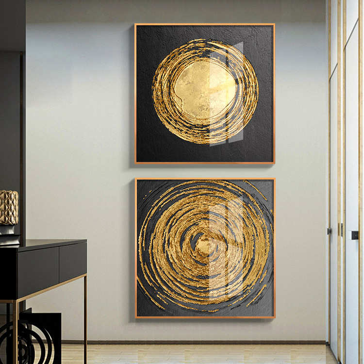 后现代轻奢沙发背景墙装饰画金箔抽象挂画方形大气样板房个性墙画图片
