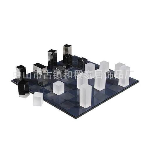 现代简约创意磨砂电镀水晶棋盘轻奢软装饰品摆件客厅售楼处摆设