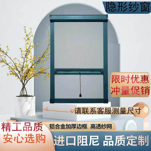 飞瑶铝合金隐形纱窗上下伸缩推拉式平开 窗卷帘防蚊窗户沙窗网自