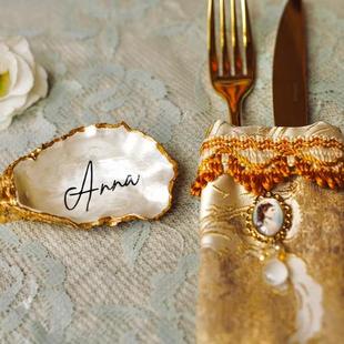 天然牡蛎壳高级宴会席位卡定制婚礼餐卡桌卡号码牌宾客姓名牌小众