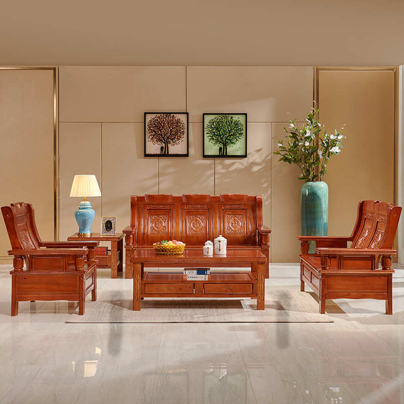 全实木仿古沙发新中式小户型冬夏两用客厅办公农村经济型沙发组合