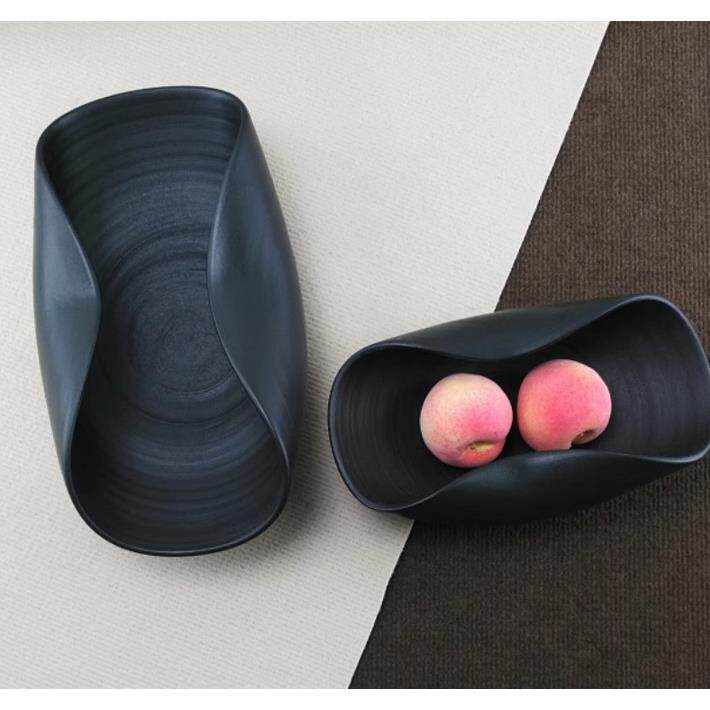 软装手工烧制陶瓷异形陶瓷果盘果篮厚重感简约侘寂风花器