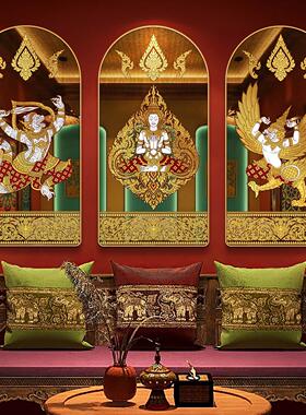 泰式养生馆墙面装饰东南亚风格挂画镜面餐厅背景墙装饰画玄关壁画