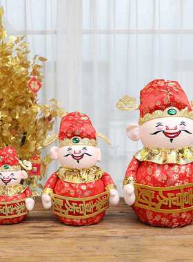 春节场景布置过年新年装饰绒布财神牛年公仔娃娃商场客厅桃花摆件