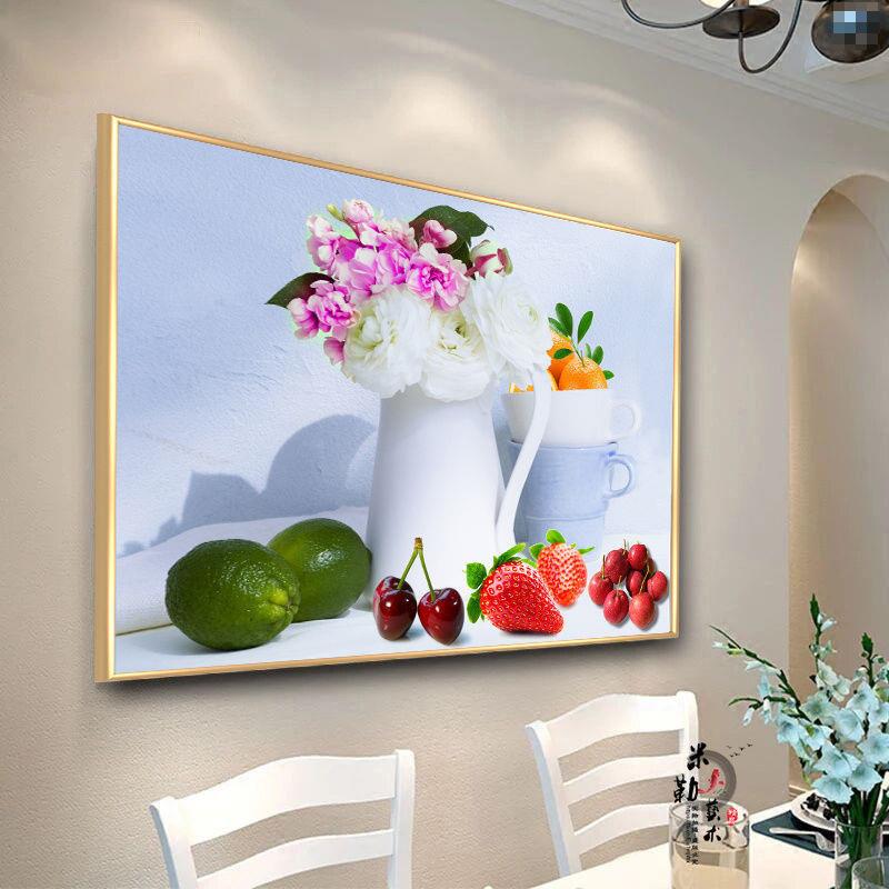 高档餐厅装饰画单联客厅晶瓷挂画饭厅金属框餐桌墙画水果壁画单幅