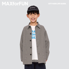 MAXforFUN童装24春夏儿童千鸟格衬衫外套衬衣翻领宽松男女童工装