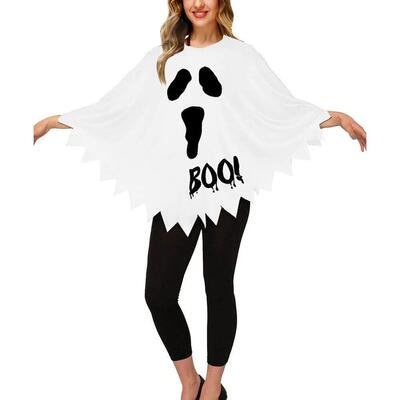 Plus Size Hooded Cloak Asymmetrical Skeleton Print Jagged